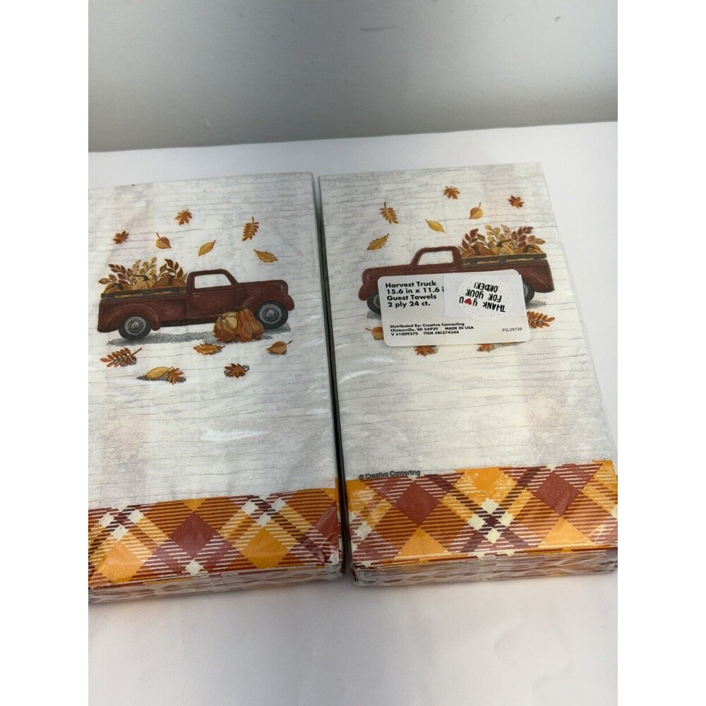 NEW THANKSGIVING 48 Pcs HAND Fall Paper Guest Napkins Plaid Pumpkin Disposable - Picture 2 of 3